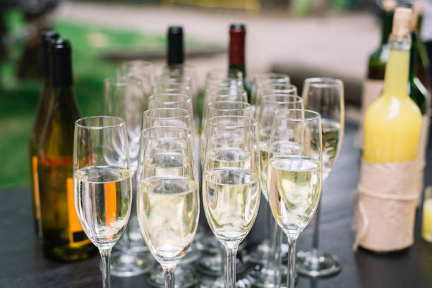 istock Champagne glasses displayed at the welcoming wedding reception 1371758236