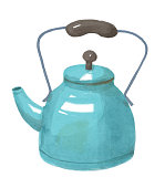 istock Hand-drawn illustration with blue kettle isolated on the white background 1371759596