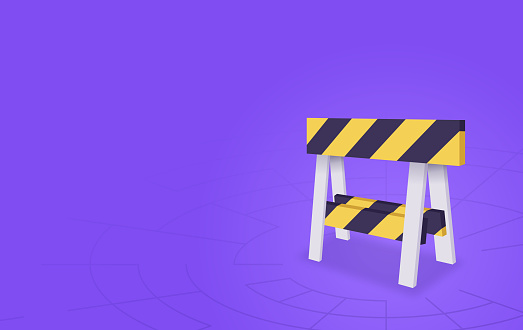 Under construction barricade 3D warning background with space for your copy.