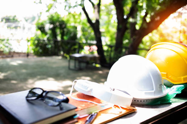 istock Architect desk ,Business,engineering concept,construction site, soft focus, vintage tone 1371770361