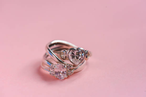 Silver engagement ring with big heart shape gemstone