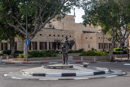 Haifa, Israel February 02, 2022 The sculpture of the artist Yosl Bergner the name translates to \