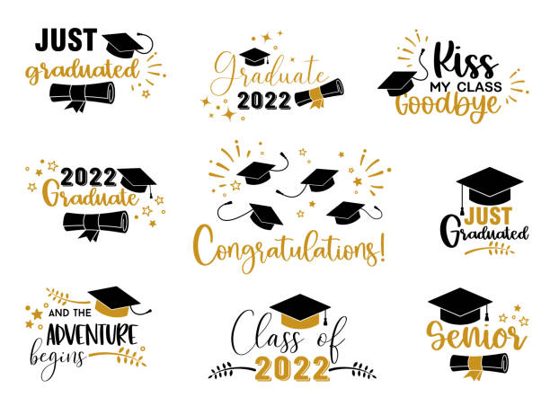 graduation congratulations at school, university or college . trendy calligraphy inscription - graduation stock illustrations
