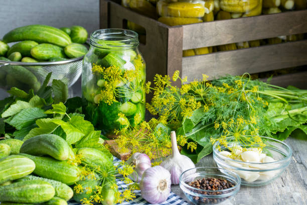 istock Canned cucumbers and pickle ingredients. 1371785184