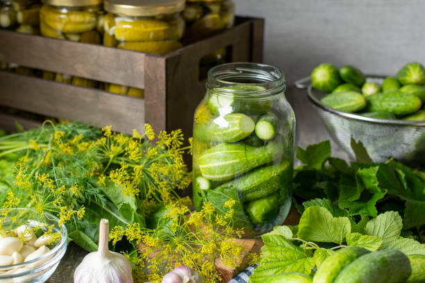 istock Canned cucumbers and pickle ingredients. 1371785255