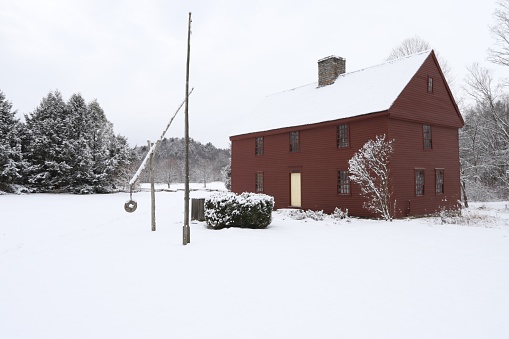Image of a Historic New England Home, the Hurd House, in Snow