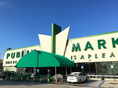 Miami Beach, Florida, USA: A general landscape view of Publix Supermarket at Art Deco District in South Beach, Miami Beach, Florida, USA in a sunny winter day.