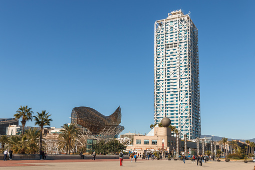 Picture of the famous Arts Hotel in front of Barcelona olympic port. Captured during a sunny day.