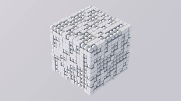istock Group of white cubes and balls. Abstract illustration, 3d render. 1371792376
