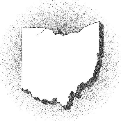 Map of Ohio draw with the stippling technique. Beautiful and trendy illustration created only with dots and isolated on a blank background. White map with dotted black outline and dark shadow. White background with a stippled circular gradient. (colors used: black and white). Vector Illustration (EPS10, well layered and grouped). Easy to edit, manipulate, resize or colorize. Vector and Jpeg file of different sizes.