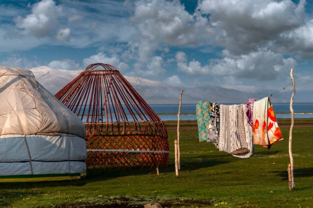 Nomadic tents known as Yurt at the Song Kol Lake, Kyrgyzstan Nomadic tents known as Yurt at the Song Kol Lake, Kyrgyzstan. bishkek photos stock pictures, royalty-free photos & images