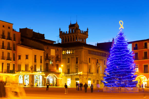 istock Spanish city Vic in evening during christmas time 1371793936