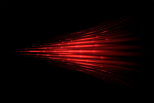 Red laser beams. Speed, supersonic wave. Twinkling light effect. Warm or hot air flow.  Isolated vector illustration