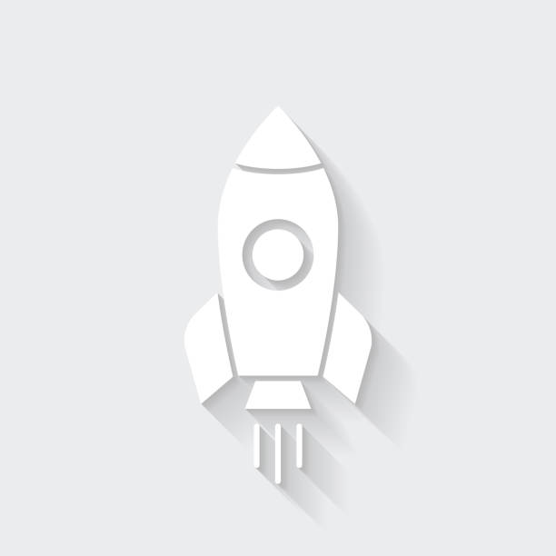 rakete. icon mit langem schatten auf leerem hintergrund - flat design - missile stock-grafiken, -clipart, -cartoons und -symbole