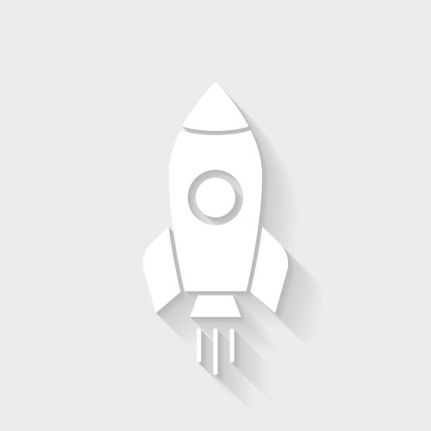 ракета. иконка с длинной тенью на пустом фоне - плоский дизайн - rocket stock illustrations