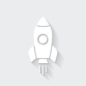 istock Rocket. Icon with long shadow on blank background - Flat Design 1371796051
