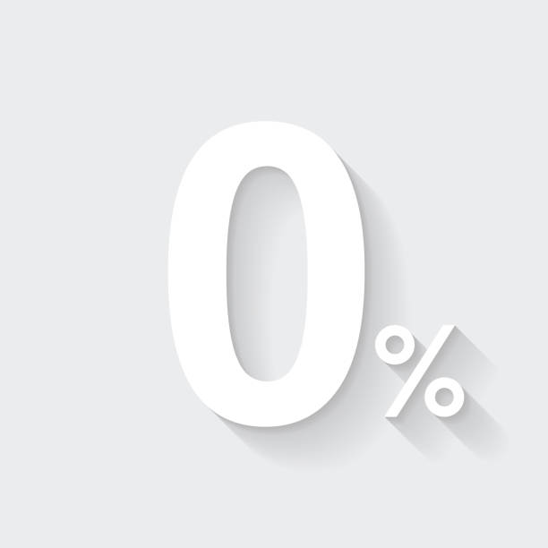 0% - Zero percent. Icon with long shadow on blank background - Flat Design White icon of "0% - Zero percent" in a flat design style isolated on a gray background and with a long shadow effect. Vector Illustration (EPS10, well layered and grouped). Easy to edit, manipulate, resize or colorize. Vector and Jpeg file of different sizes. clip art of a number zero stock illustrations