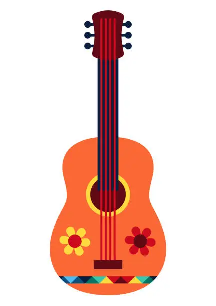 Vector illustration of Illustration of mexican guitar. Ethnic image in native style.