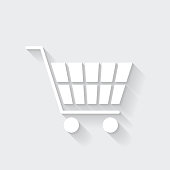 istock Shopping cart. Icon with long shadow on blank background - Flat Design 1371799921