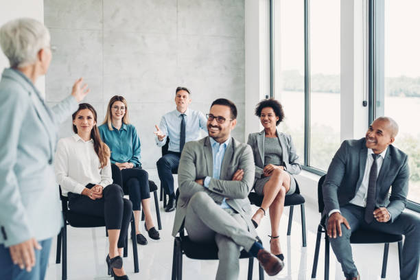 istock Discussion during a business conference 1371801345