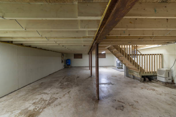 Basement with appliances in a residential house, empty, clean, and ready for sale. stock photo