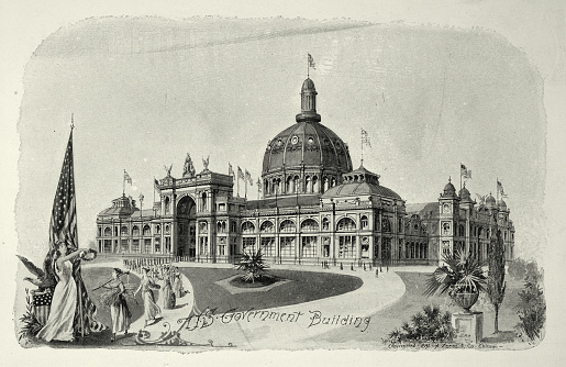 Vintage illustration American architecture, US Government Building of Chicago World's Fair, 1893, 19th Century