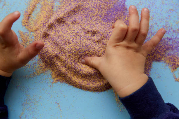 Little girl showing hand with copy space.