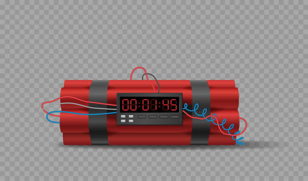 Realistic tnt and dynamite sticks with timer countdown. Explosive military weapon firecrackers vector art illustration