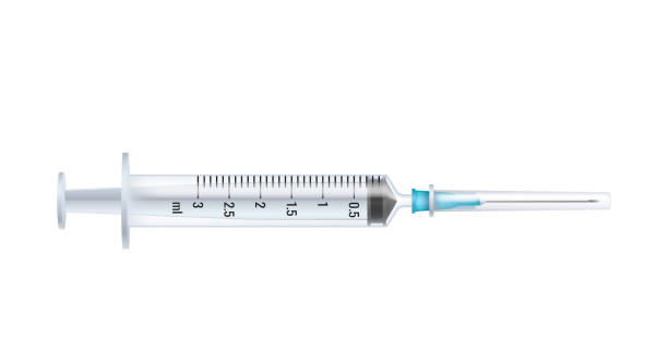 istock Realistic medical disposable syringe with needle closed with cap. Applicable for blood donation 1371809927