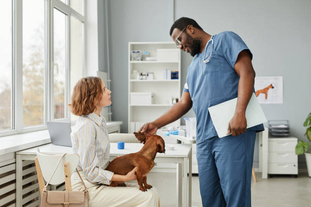 istock Young pet owner looking at veterinarian while consulting about her dog 1371820872