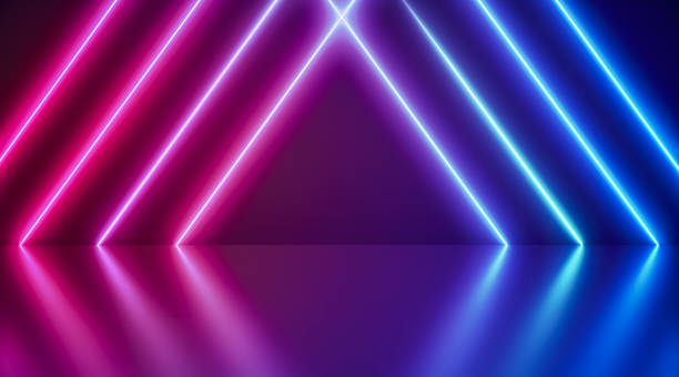istock Neon Background Abstract Blue And Pink with Light Shapes triangle on colorful and reflective floor. 1371821593