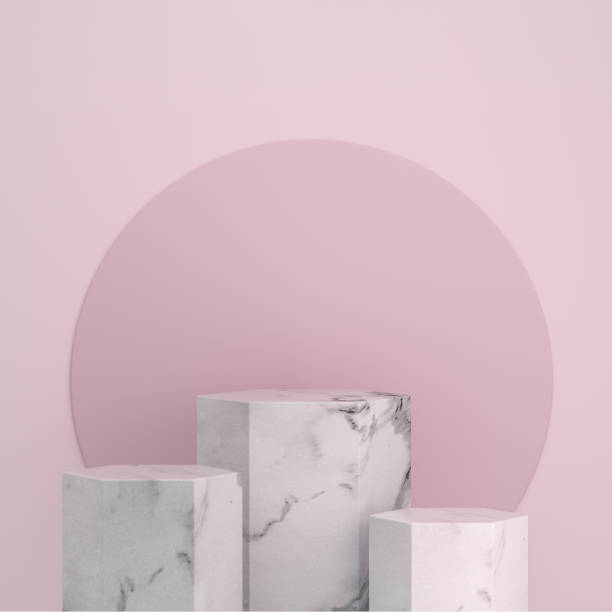 istock Marble hexagon podium pedestal product display on pink background with minimalist backdrop studio. 1371821596