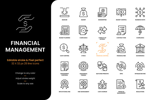 Editable Stroke Vector Style Line Icons of Financial Management