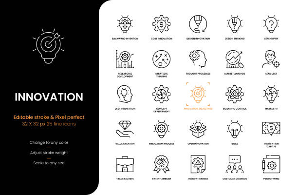 ilustrações de stock, clip art, desenhos animados e ícones de innovation line icons - inovation