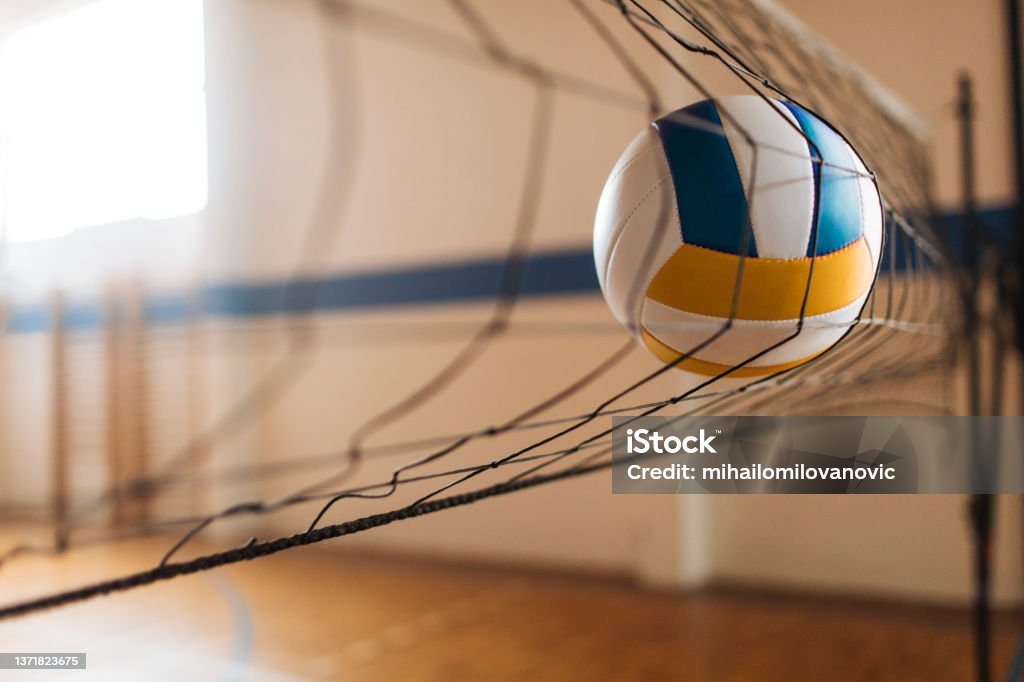 Bad shot Volleyball court, net and ball, Sports volleyball arena Volleyball - Sport Stock Photo