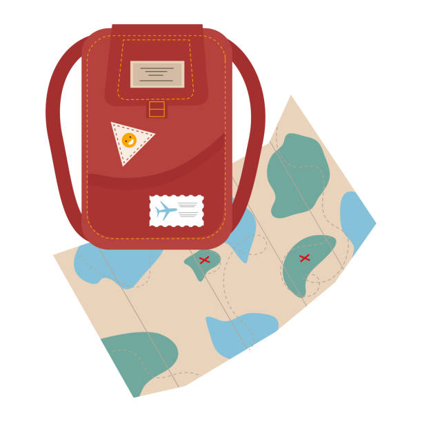 istock Backpack and map for the design of the tourist office 1371825440