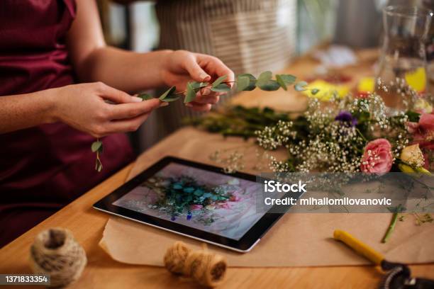 Recreating The Image Stock Photo - Download Image Now - Flower Arrangement, Decorating, Digital Tablet