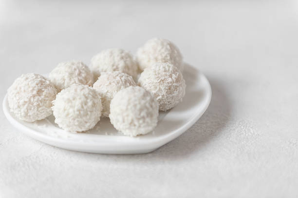 istock on a white background in a plate are white sweets 1371835643