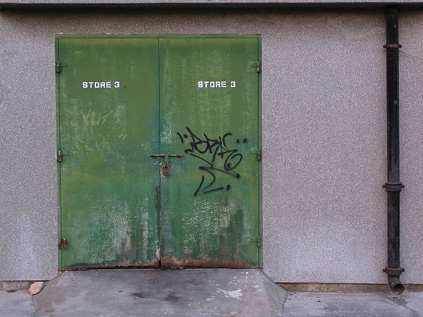 istock Locked old green door 137184011