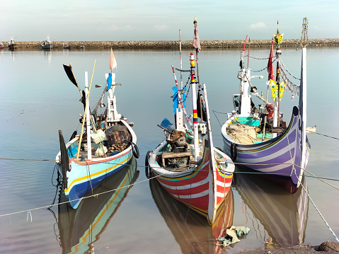 Fishing boats parked at Paiton pier, Probolinggo, East Java, Indonesia