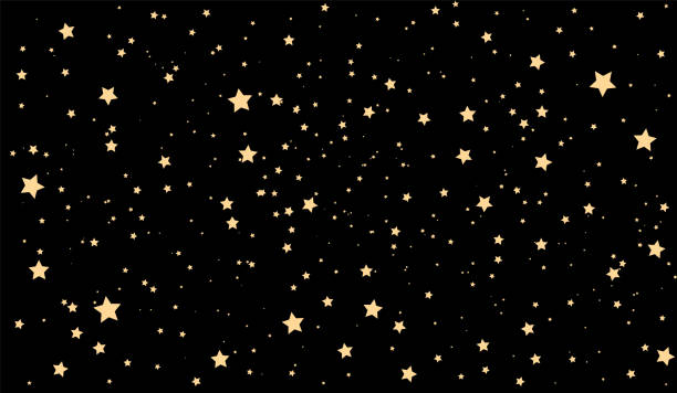 ilustraciones, imágenes clip art, dibujos animados e iconos de stock de fondo vectorial negro con ilustración de estrellas doradas - cielo estrellado