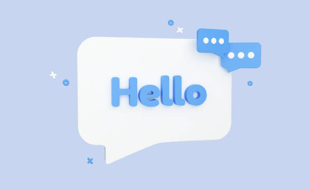 istock Hello speech bubble banner. White bubble message concept with text Hello. Isolated poster in cartoon design. 3D Rendering. Blue 1371842260