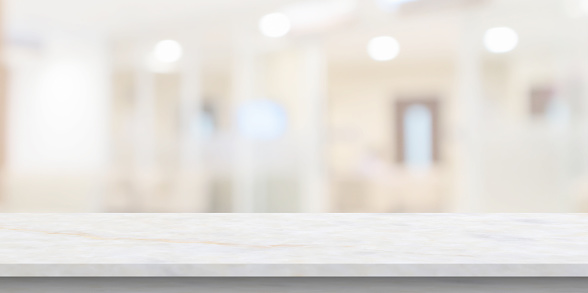 Marble table top with blur hospital clinic medical interior background