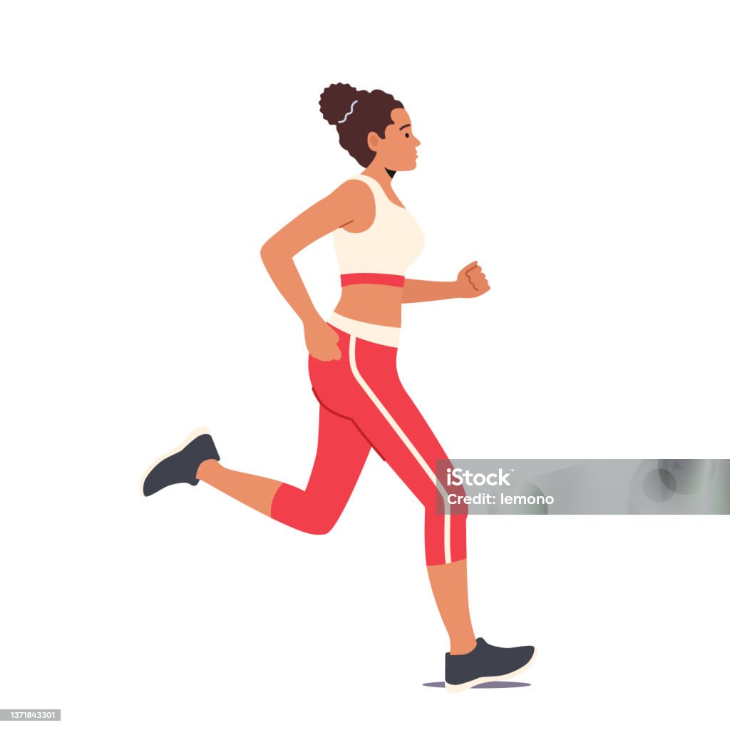 Sport Activity, Jogging and Healthy Lifestyle Exercise. Happy Female Character Run Isolated on White Background Sport Activity, Jogging and Healthy Lifestyle Exercise. Happy Female Character Run Isolated on White Background. Athletic Woman in Sports Wear Running Marathon or Sprint. Cartoon Vector Illustration Running stock vector