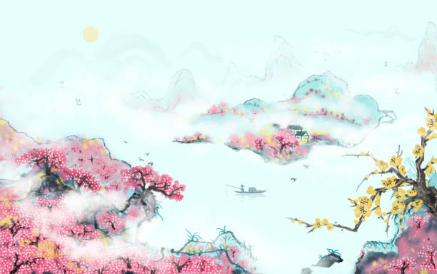 istock Peach Blossom Forest Ink Chinese Style Illustration 1371845506
