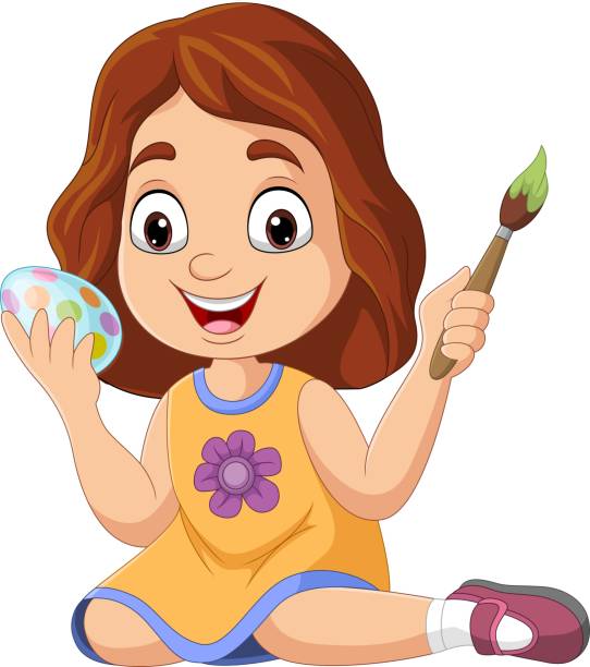 Cartoon little girl painting an easter egg Vector illustration of Cartoon little girl painting an easter egg 11904 stock illustrations
