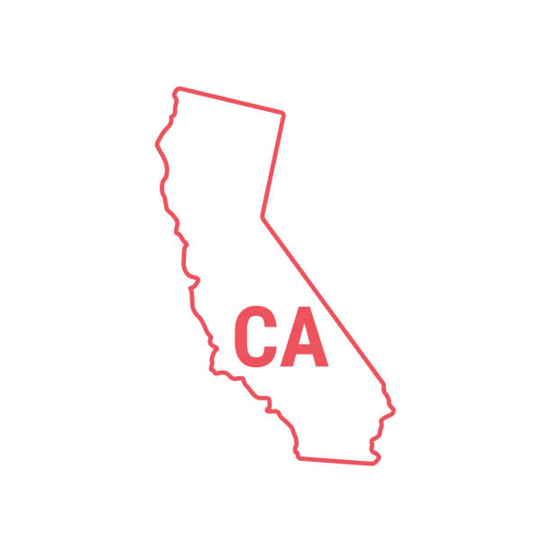 캘리포니아 미국 주지도 빨간색 윤곽 선보기 테두리. 벡터 그림입니다. 두 글자 상태 약어 - abbreviation stock illustrations