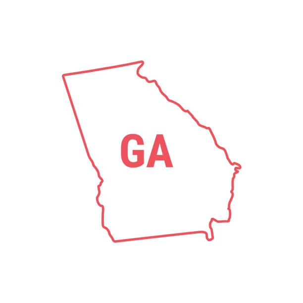 Georgia US state map red outline border. Vector illustration. Two-letter state abbreviation Georgia US state map red outline border. Vector illustration isolated on white. Two-letter state abbreviation. Editable stroke. Adjust line weight. georgia us state stock illustrations