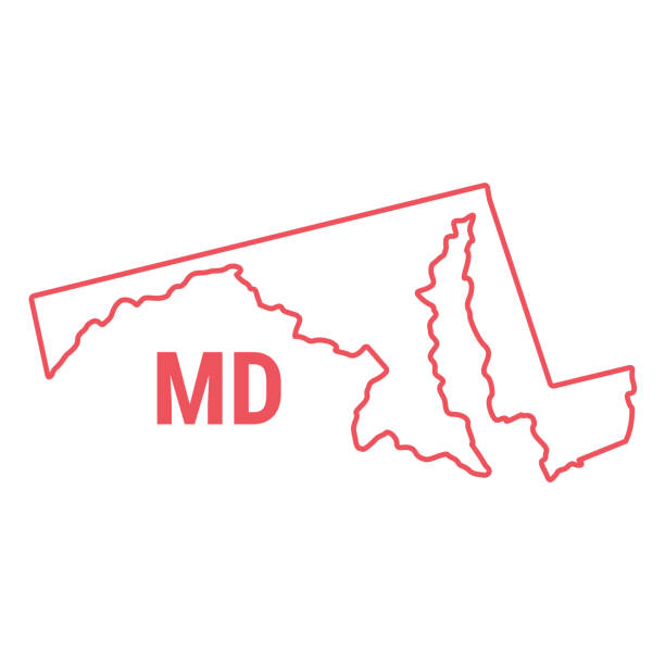 Maryland US state map red outline border. Vector illustration. Two-letter state abbreviation Maryland US state map red outline border. Vector illustration isolated on white. Two-letter state abbreviation. Editable stroke. Adjust line weight. maryland state colors stock illustrations