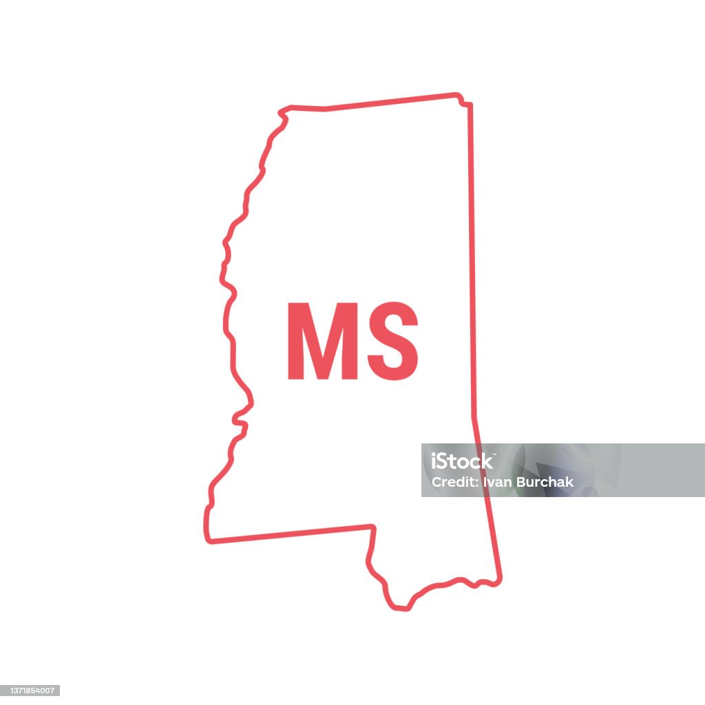 ミシシッピ州地図赤いアウトラインボーダーベクターの図2 文字の州の略語 ミシシッピ州のベクターアート素材や画像を多数ご用意 ミシシッピ